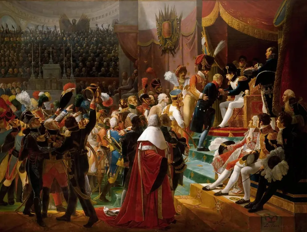 First distribution of the decorations of the Legion of Honor, made by Bonaparte, in the church of the imperial hotel of Invalides, July 14, 1804, by Jean-Baptiste Debret, oil, 1812