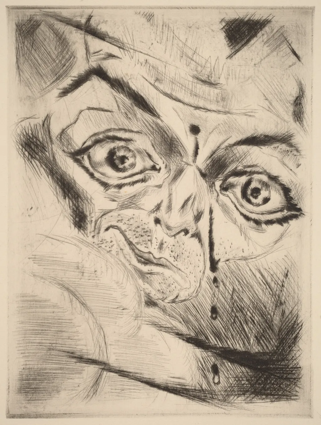 Peter with a Gunshot Wound in His Forehead, by Walter Gramatté, ink, 1918