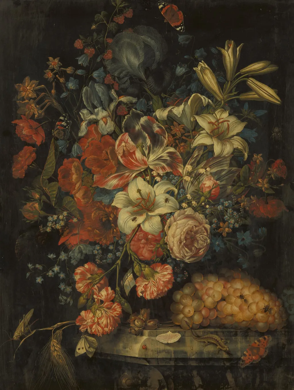 Still Life with Flowers and Fruit, by Ottmar Elliger, unspecified, 1671