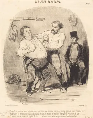 Quand en société vous voudrez bien recevoir un... coup..., by Honoré Daumier, ink, 1847