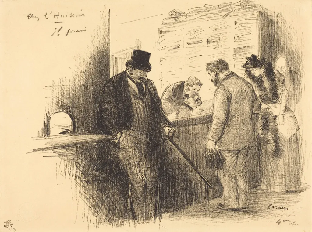 Chez l'huissier (At the Bailiff's), by Jean-Louis Forain, ink, 1891
