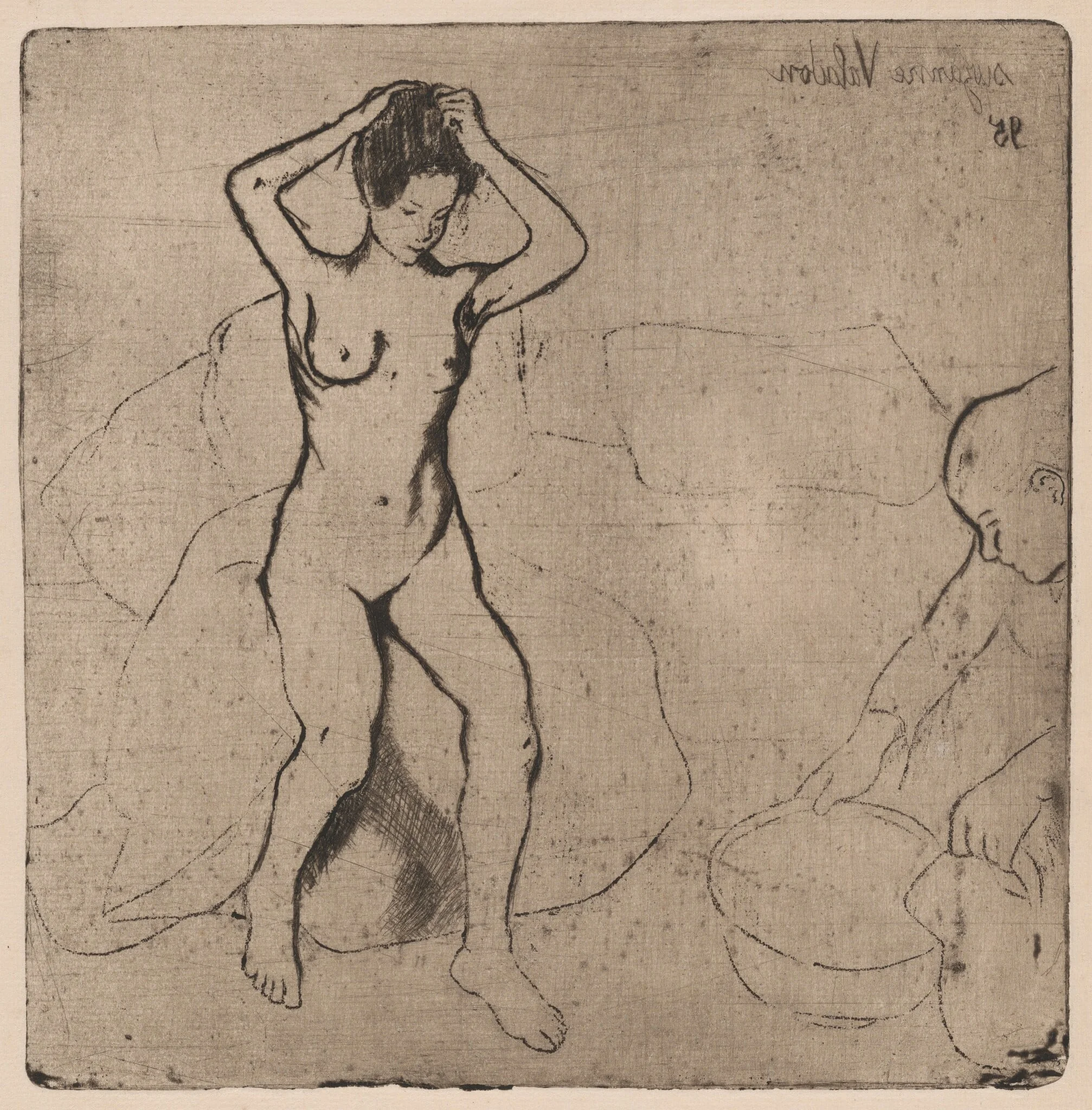 Catherine prépare le tub et Louise nue se coiffe (Catherine Prepares the Bath and Louise, Nude, Fixes her Hair), detail