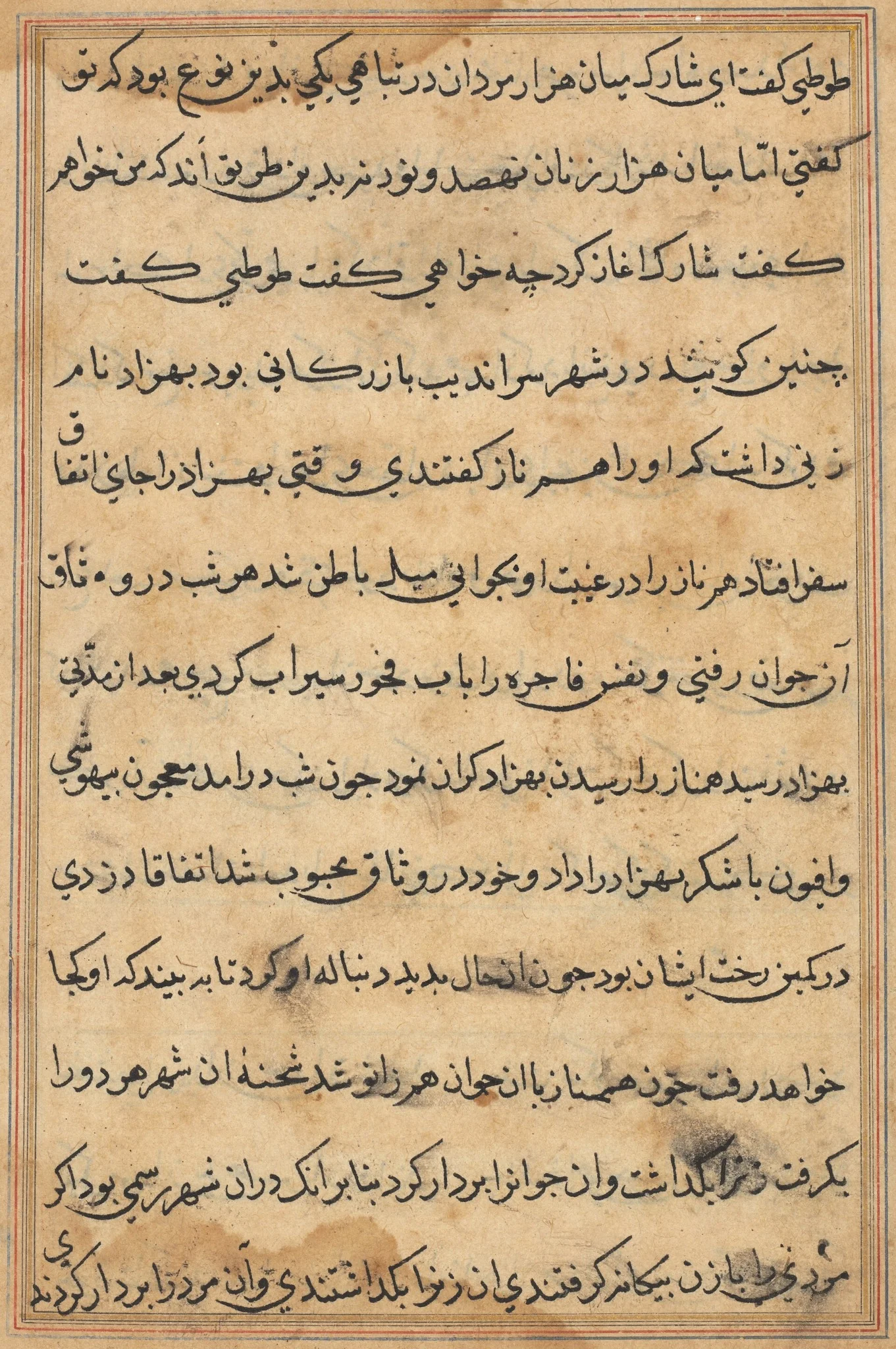 Page from Tales of a Parrot (Tuti-nama): text page, detail