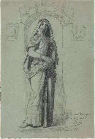 Mother and Child, by Alexandre Bida, chalk, 1888
