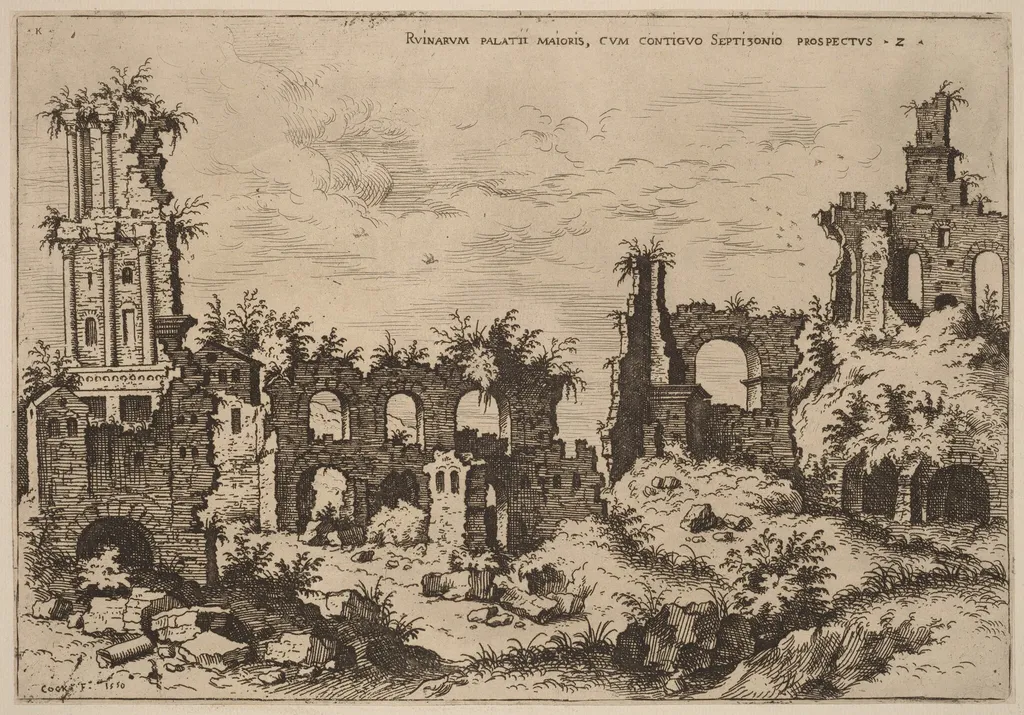 Ruins on the Palatine with the Septizonium, by Hieronymus Cock, ink, 1550