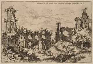 Ruins on the Palatine with the Septizonium, by Hieronymus Cock, ink, 1550