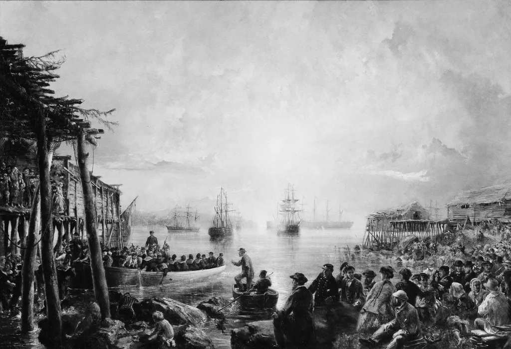 Landing at Newfoundland, by Robert Charles Dudley, oil, 1866