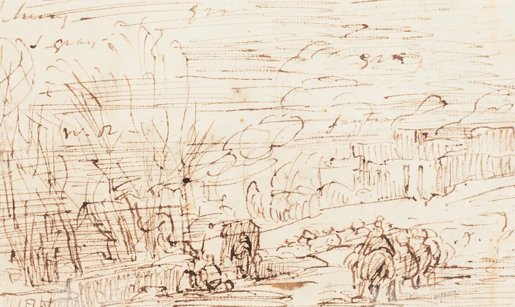 Figures in a Landscape [verso], by Thomas Barker, ink, 1808