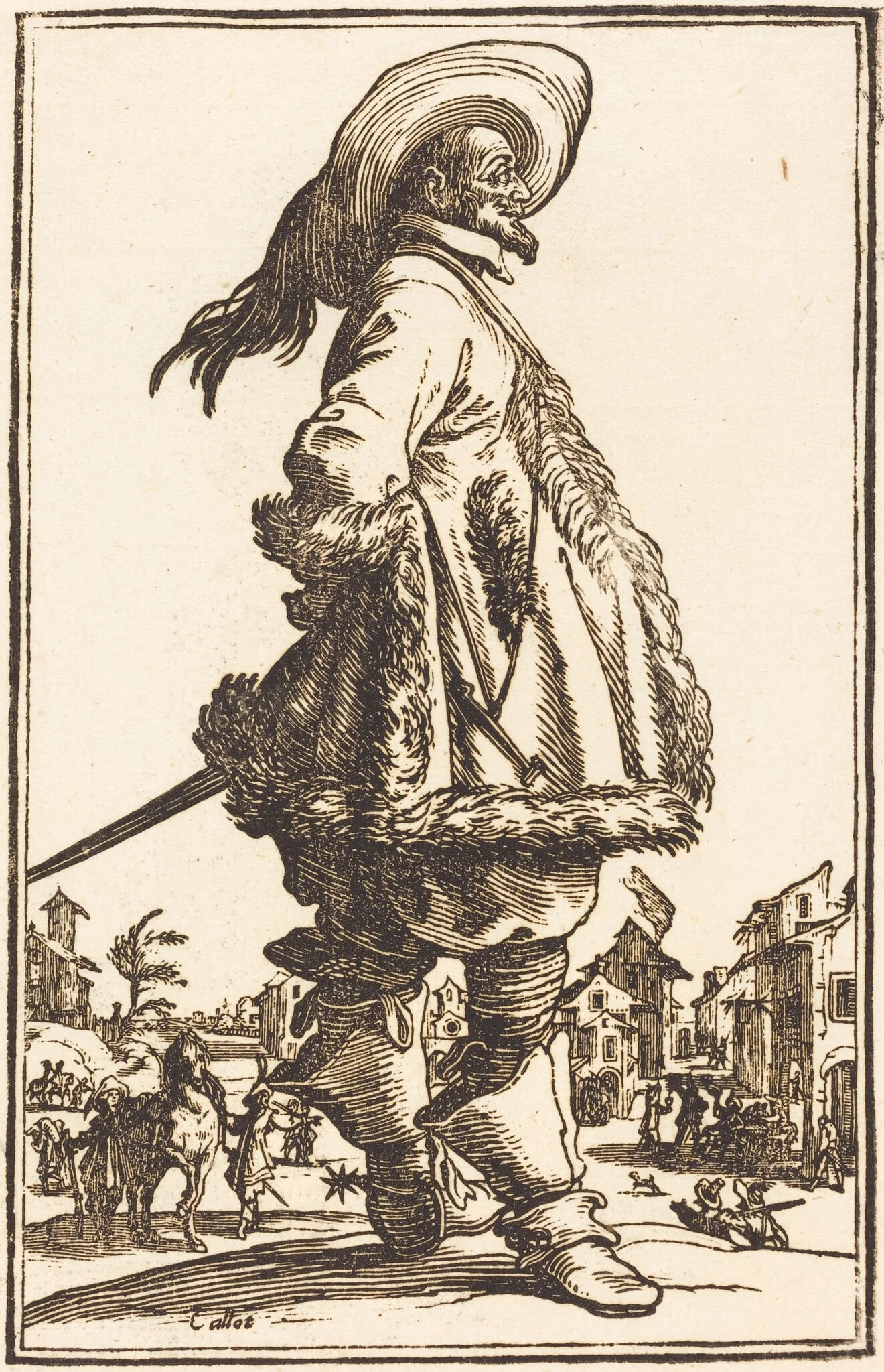 Noble Man with Mantle Trimmed in Fur, Holding his Hands Behind his Back, detail