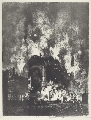 Furnaces at Night, by Joseph Pennell, ink, 1916