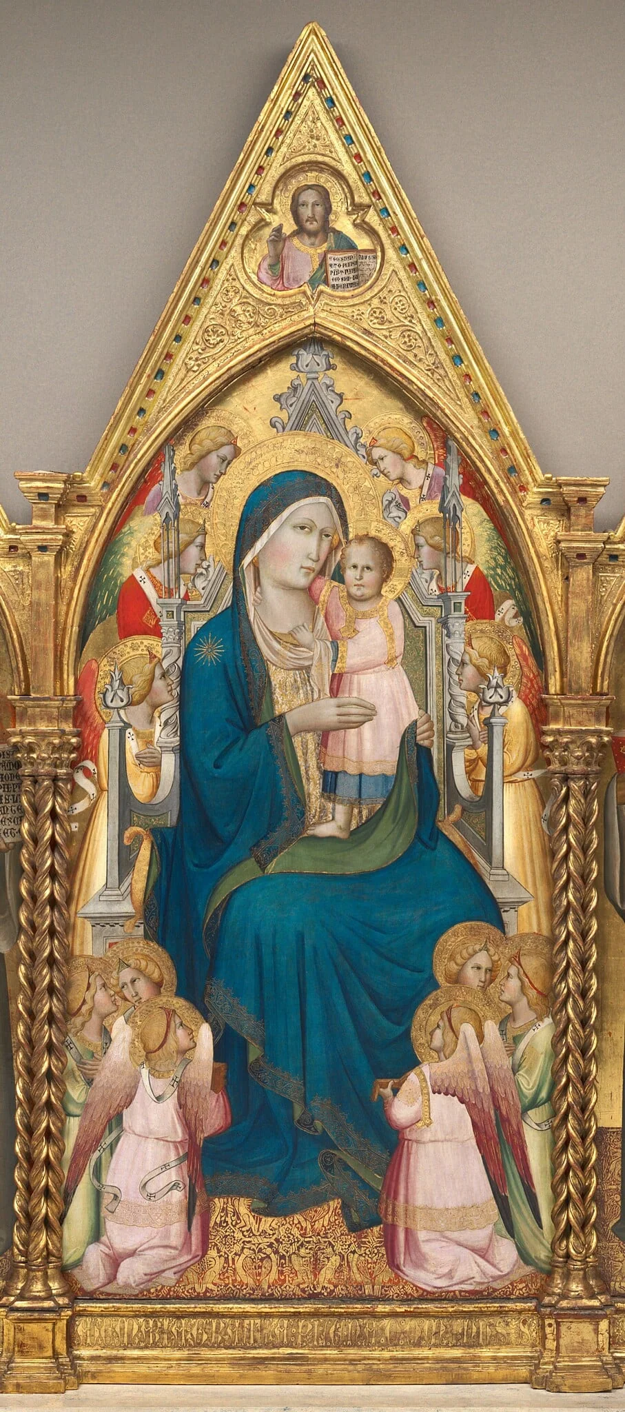 Madonna and Child Enthroned with Twelve Angels, and with the Blessing Christ [middle panel], detail