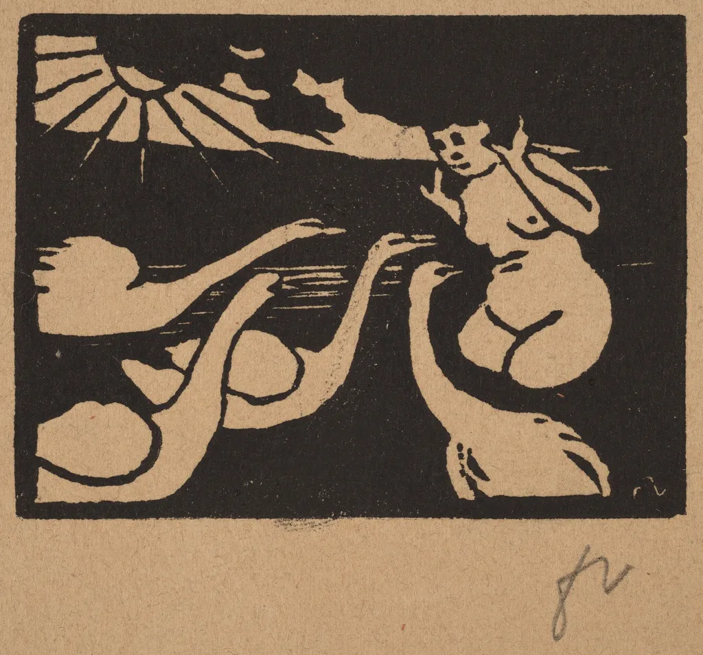 Bather with Swans (La baigneuse aux cygnes), by Félix Vallotton, ink, 1893