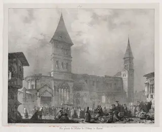 Voyages pittoresques et romantiques dans l'ancienne France,  Franche-Comté:  Église de l'abbaye de Tournus, by Richard Parkes Bonington, 1825