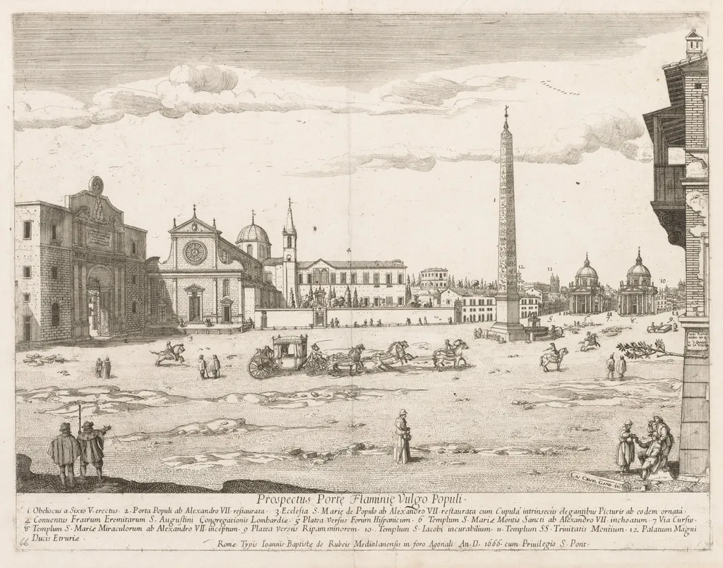Piazza del Popolo from "Prospectus Locurum Urbis Romae Insign[ium]", by Lievin Cruyl, 1666