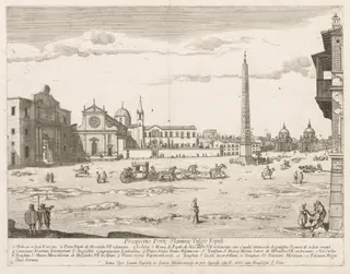 Piazza del Popolo from "Prospectus Locurum Urbis Romae Insign[ium]", by Lievin Cruyl, 1666