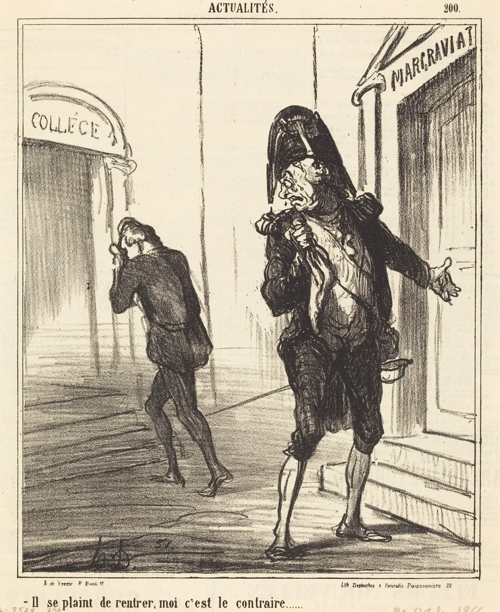 Il se plaint de rentrer..., by Honoré Daumier, ink, 1866