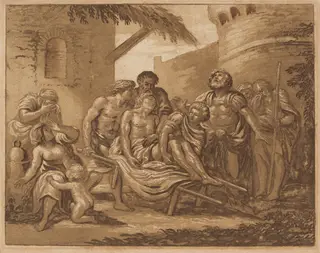 The Death of Hector on the Ramparts of Troy (recto) / Tancred and Erminia (verso), by Pierre Lelu, ink