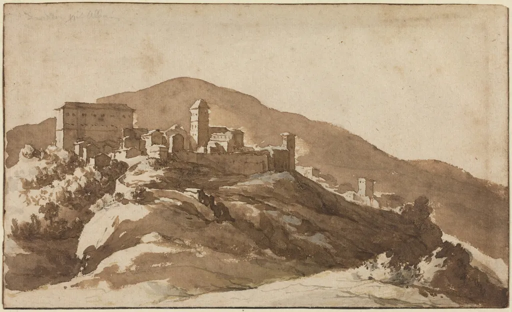 A View of Savelli near Albano, by Jan de Bisschop, ink, 1650