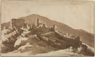 A View of Savelli near Albano, by Jan de Bisschop, ink, 1650