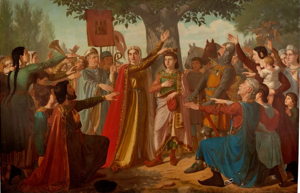 Doña Berenguela coronando a su hijo don Fernando, by Mariano de la Roca y Delgado, oil, 1866