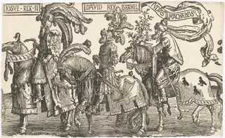 Joshua, David, Judas Maccabees, by Lucas van Leyden, ink, 1516