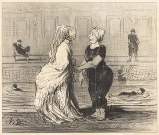 Chère baronne, je vous félicite..., by Honoré Daumier, ink, 1847