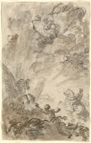 Bradamante Tries to Catch Hold of the Hippogryph [recto], by Jean Honoré Fragonard, chalk, 1784