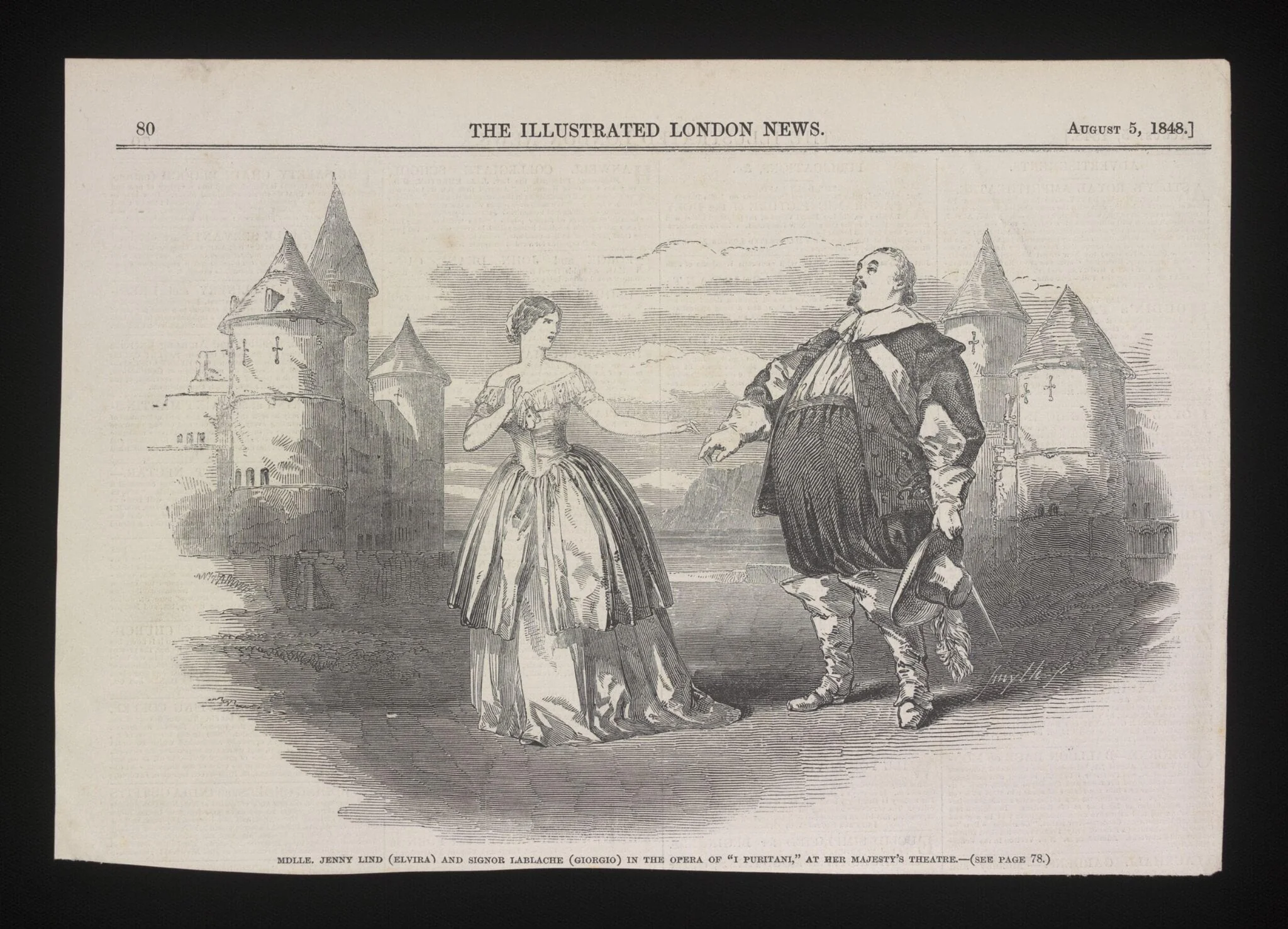 Mdlle. Jenny Lind (Elvira) and Signor Lablache (Giorgio) in the opera of ''I Puritani'', detail