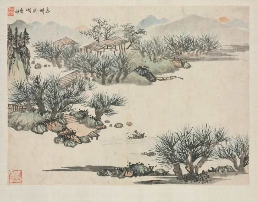 Landscape Album in Various Styles: Spring Plowing, detail