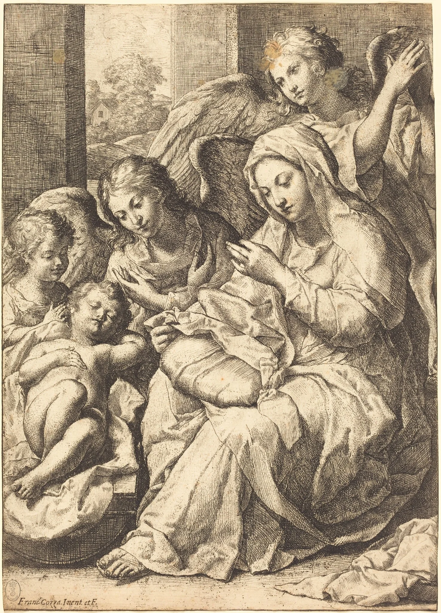 Virgin and Angels Watching Over the Sleeping Infant Jesus, detail