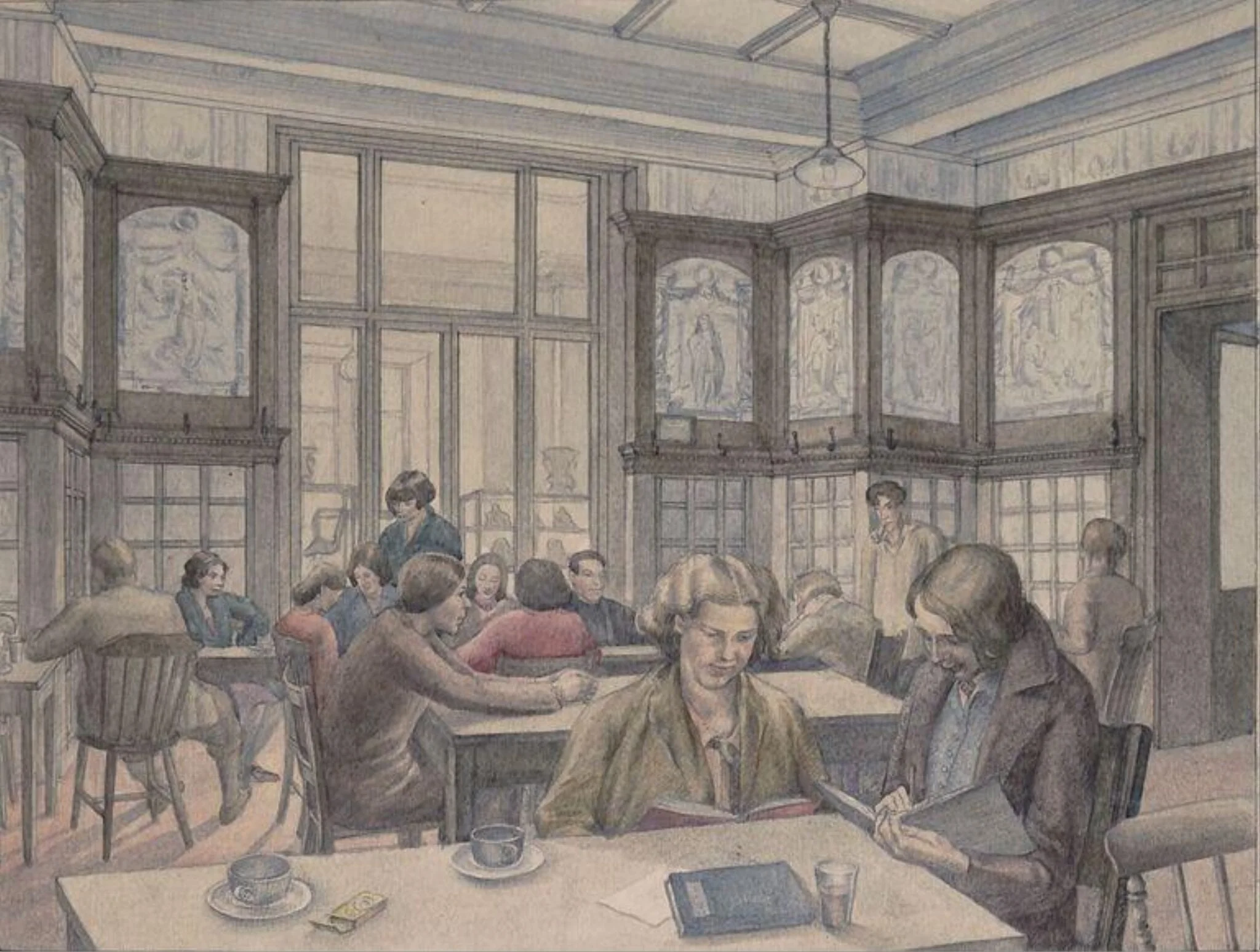 The Old Grill Room of the Victoria and Albert Museum, Occupied by Students from the Royal College of Art, detail