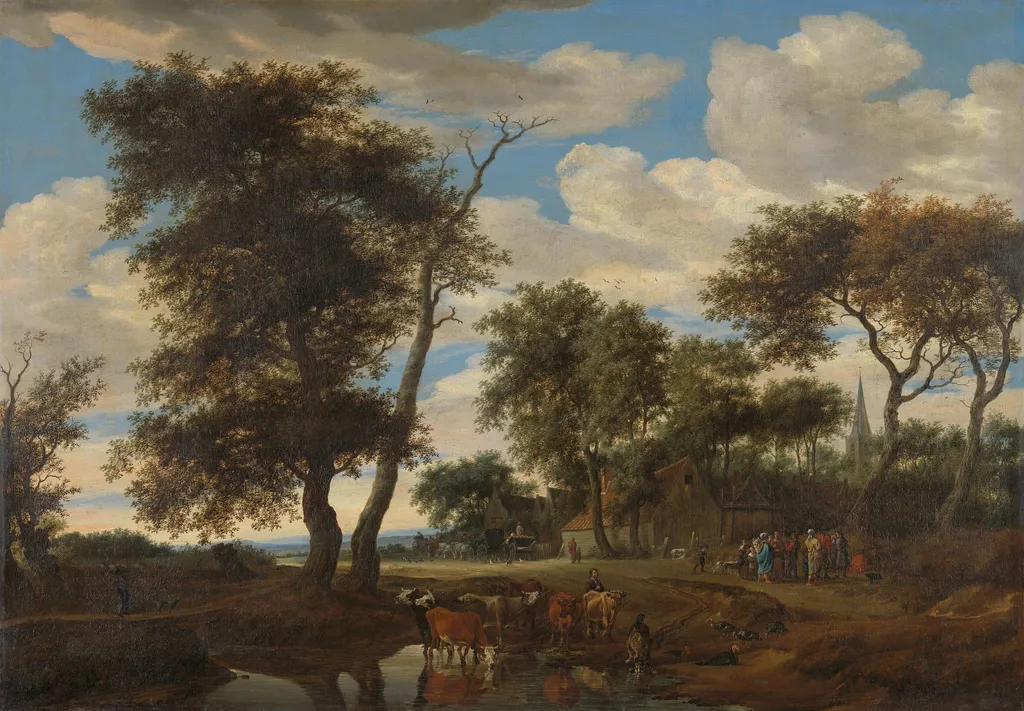 View of a village, by Salomon van Ruysdael, oil, 1663