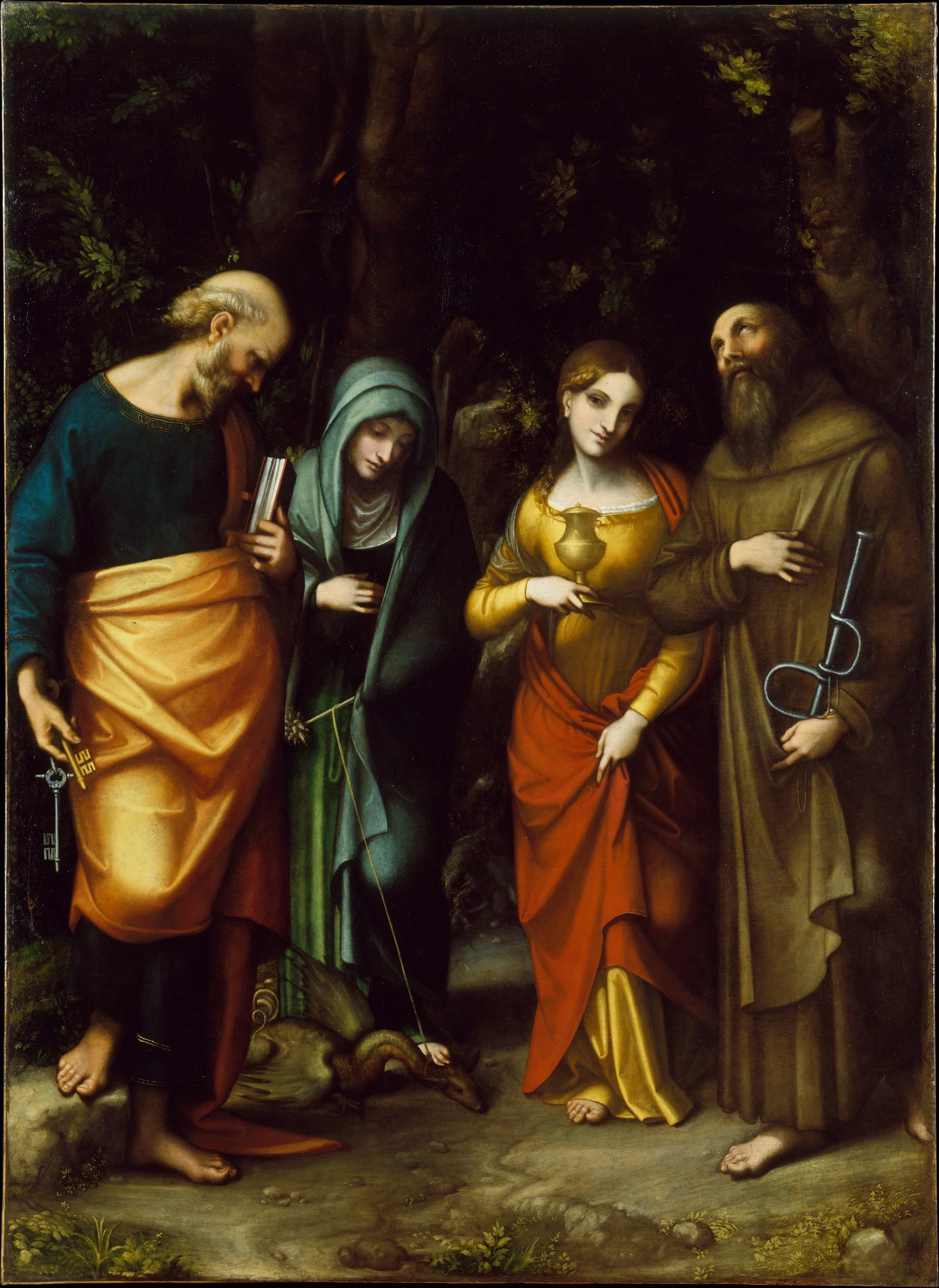 Saints Peter, Martha, Mary Magdalen, and Leonard, detail