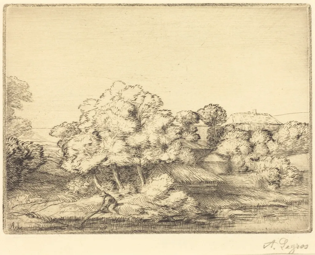 Hamlet near the Lake (Le hameau pres du lac), by Alphonse Legros, ink, 1874