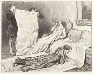 Abonnés recevant leur journal..., by Honoré Daumier, ink, 1845
