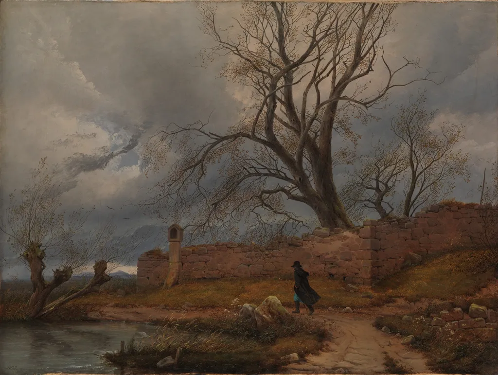 Wanderer in the Storm, by Carl Julius von Leypold, oil, 1835