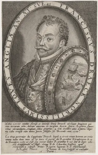 Sir Francis Drake, by Thomas de Leu, ink, 1590