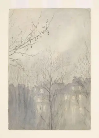 Bolton gardens at dusk, by Beatrix Potter, watercolor, 1916