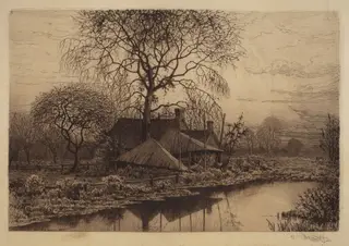 Untitled (Farmhouse, Long Island), by Henry Farrer, ink, 1887
