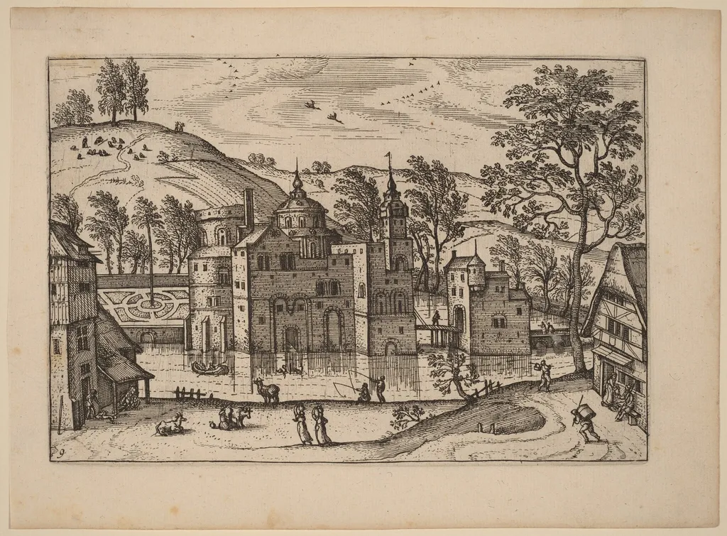 Castle with a Moat, by Carel Collaert, ink