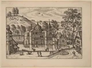 Castle with a Moat, by Carel Collaert, ink