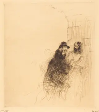 La rencontre sous la voute (2e planche) (The Meeting under the Arch) (second plate), by Jean-Louis Forain, ink, 1910