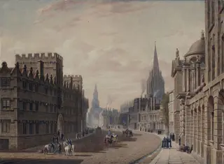 High Street, Oxford, by Augustus Charles Pugin, watercolor, 1800