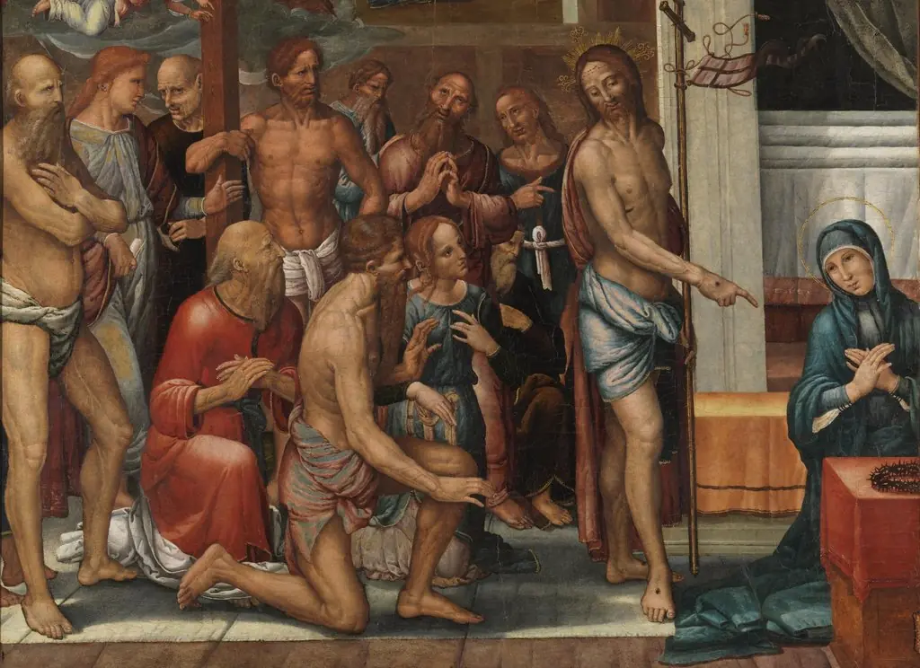 Christ presents the Redeemed from Limbo to the Virgin, by Fernando Yáñez de la Almedina, oil, 1510