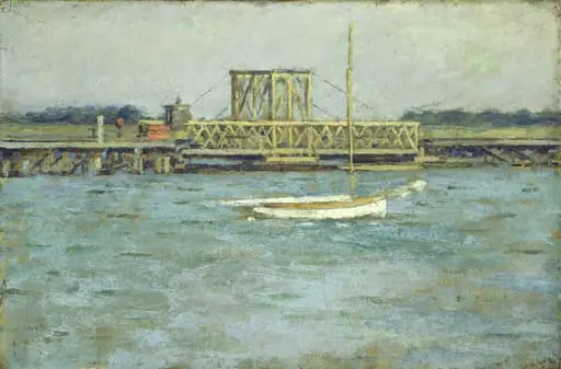 Drawbridge - Long Branch R. R., by Theodore Robinson, oil, 1894