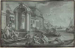 Venetian Fantasy with an Ornamental Arch, by Johann Wolfgang Baumgartner, graphite, 1754