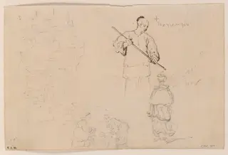 Sketches of figures, including a Chinese man with a pole, by George Chinnery, 8