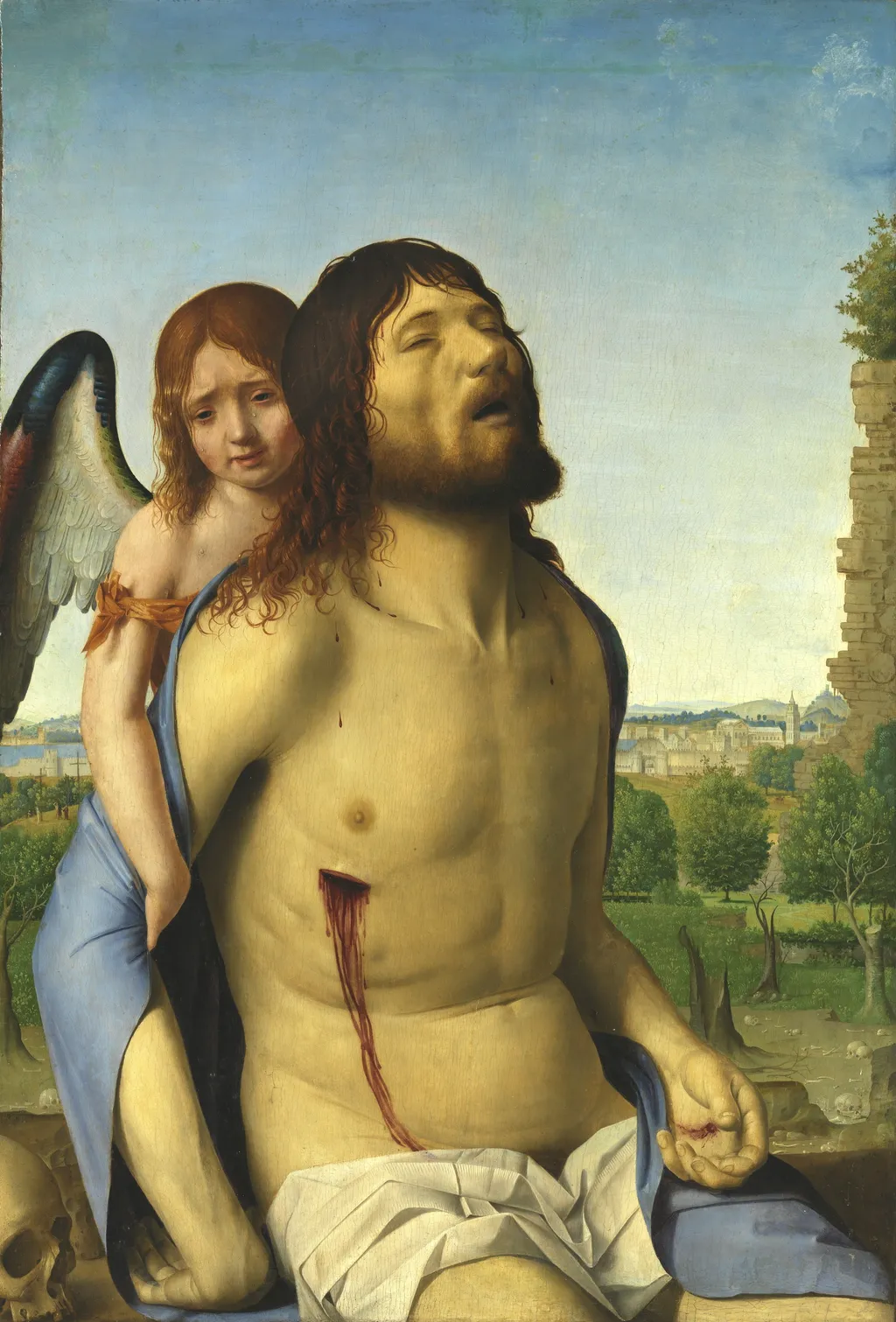 The Dead Christ Supported by an Angel, by Antonello da Messina, mixed, 1475