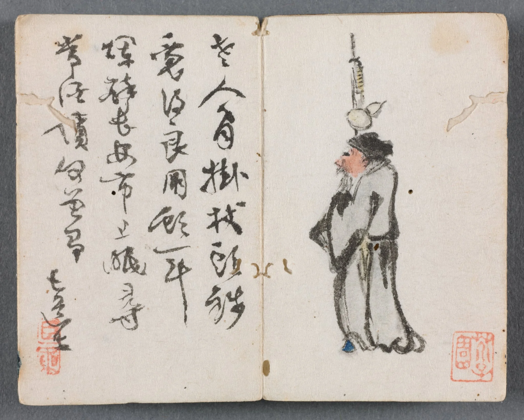 Miniature Album with Figures and Landscape (Man with Staff), detail