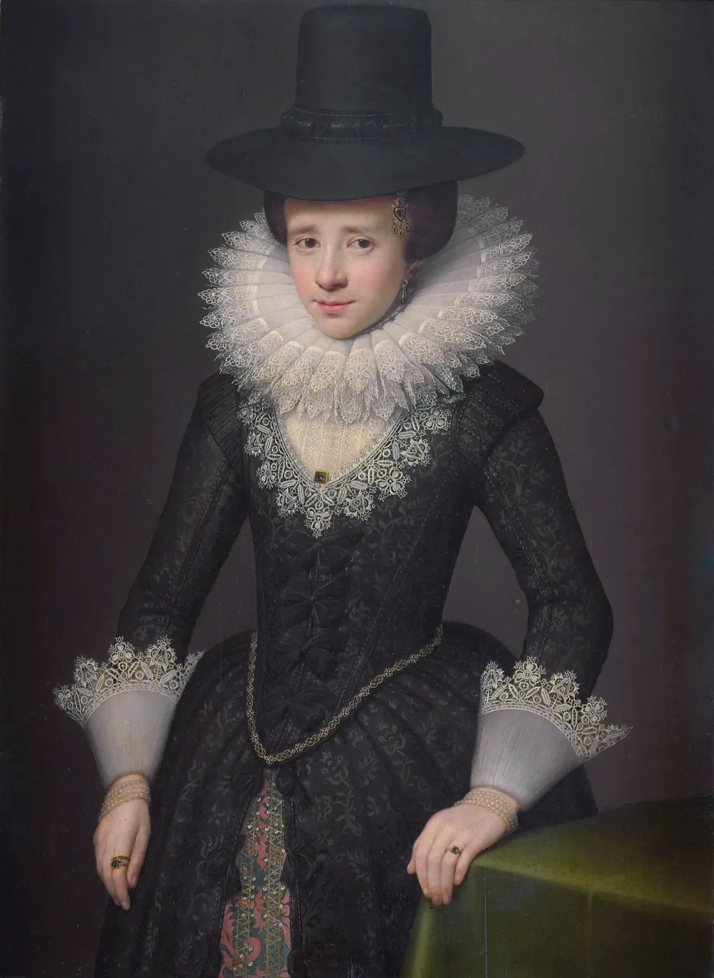 Portrait of Anna Boudaen Courten (1599-1622), by Salomon Mesdach, oil, 1619